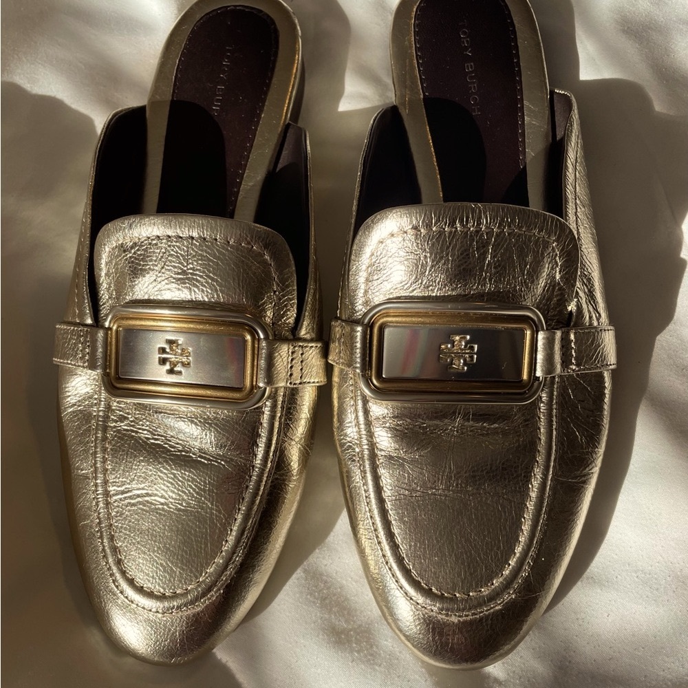 Tory Burch gold metallic mules 81/2